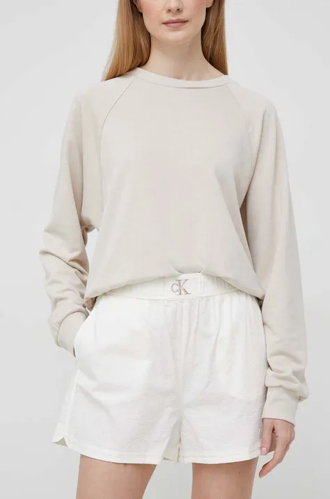 Calvin Klein Jeans pamut rövidnadrág bézs, nyomott mintás, magas derekú