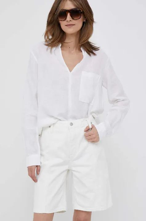 Джинсові шорти Calvin Klein Jeans жіночі колір білий однотонні висока посадка
