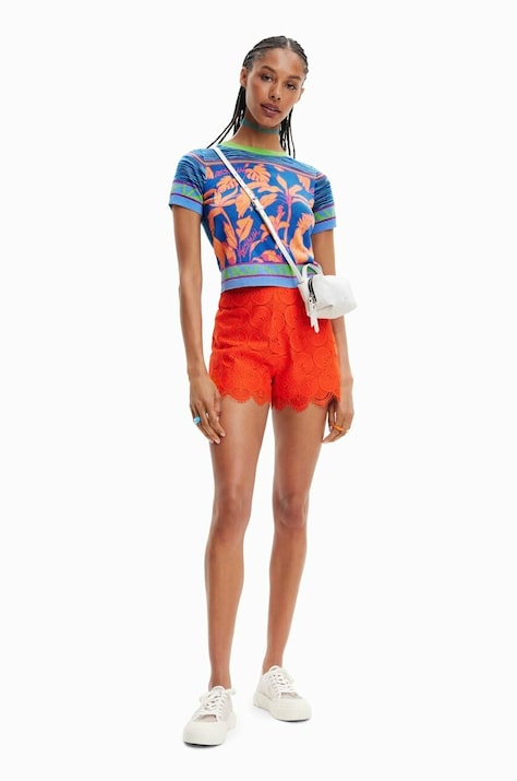 Desigual szorty damskie kolor czerwony gładkie high waist