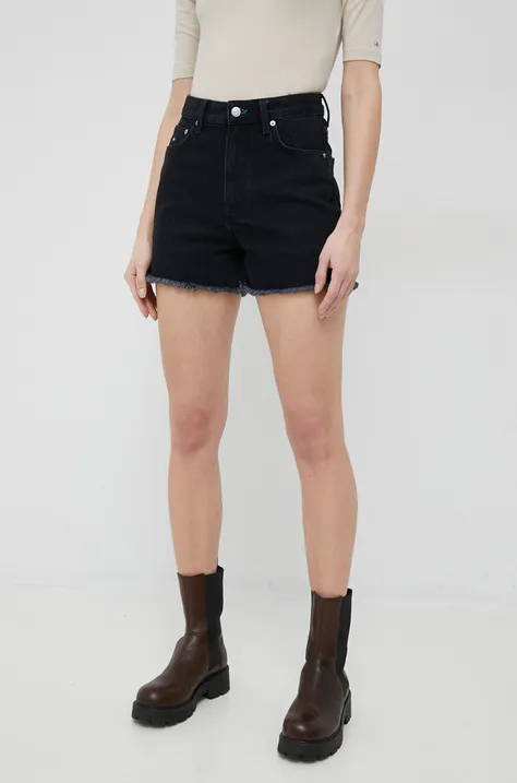Tommy Hilfiger pantaloni scurti jeans x Shawn Mendes femei, culoarea negru, neted, high waist