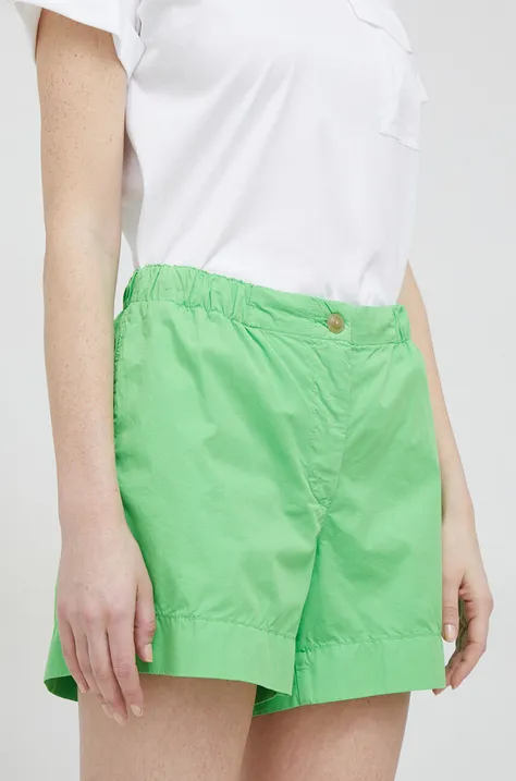 Tommy Hilfiger pantaloni scurti din bumbac culoarea verde, neted, high waist