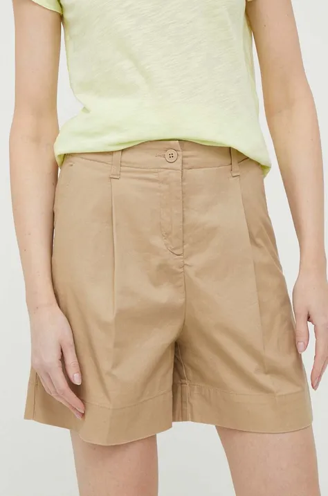 Kratke hlače United Colors of Benetton za žene, boja: bež, glatki materijal, visoki struk