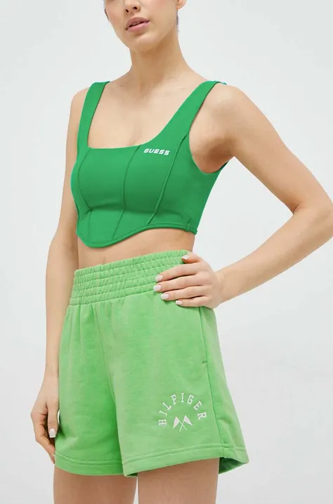 Kratke hlače Tommy Hilfiger za žene, boja: zelena, s aplikacijom, visoki struk