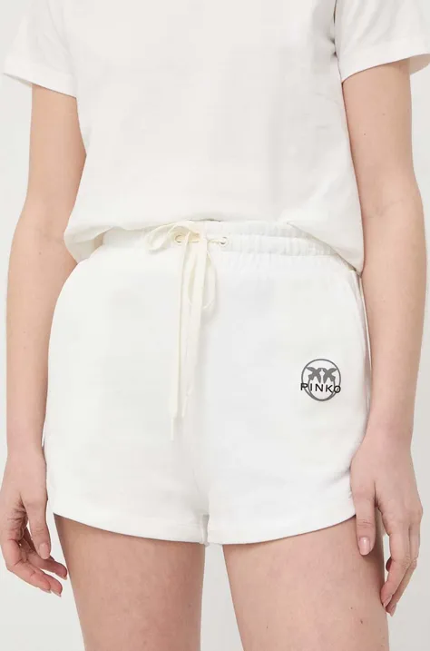Pamučne kratke hlače Pinko boja: bijela, s tiskom, visoki struk