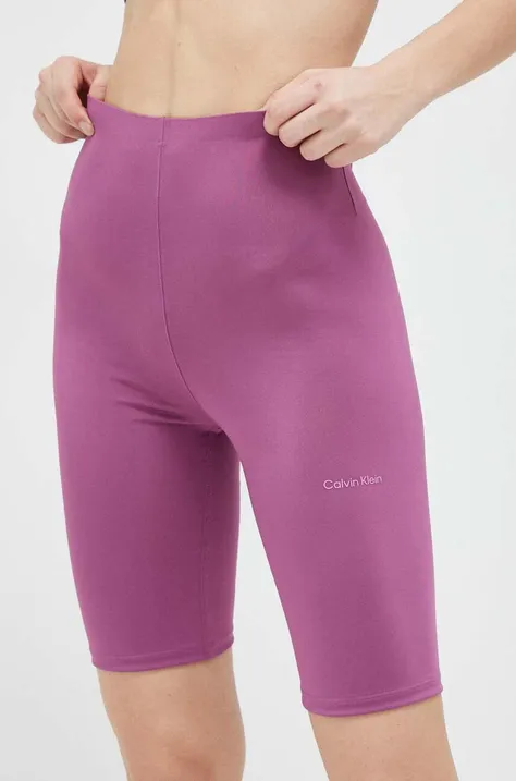 Calvin Klein Performance szorty treningowe Essentials kolor fioletowy gładkie high waist