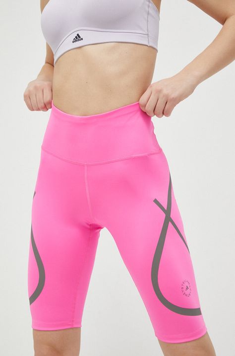 Къс панталон за бягане adidas by Stella McCartney в розово с принт с висока талия