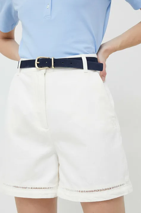 Tommy Hilfiger pantaloni scurti femei, culoarea alb, neted, high waist