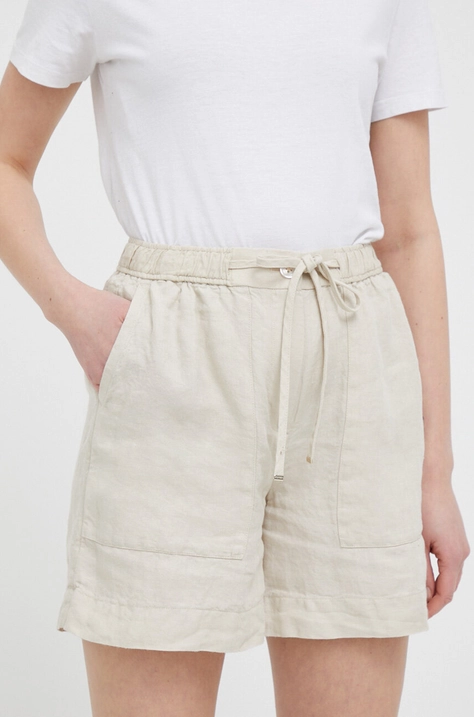 Tommy Hilfiger pantaloni scurti din in culoarea bej, neted, high waist