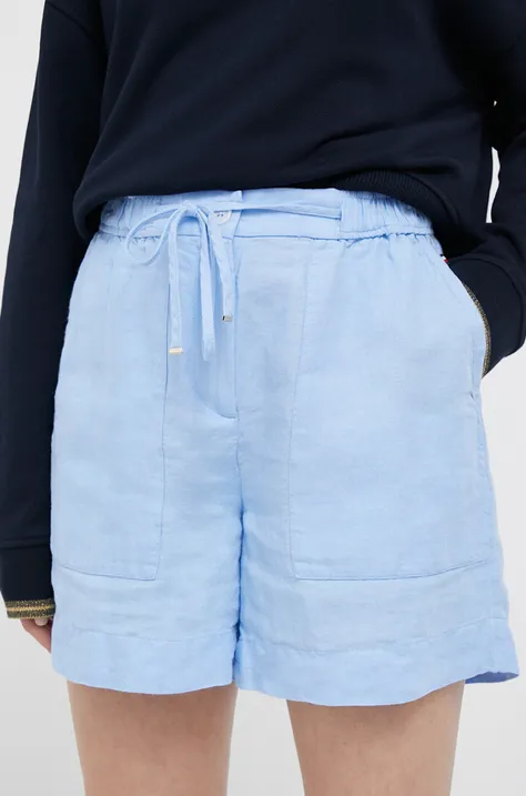 Lanene kratke hlače Tommy Hilfiger glatki materijal, visoki struk