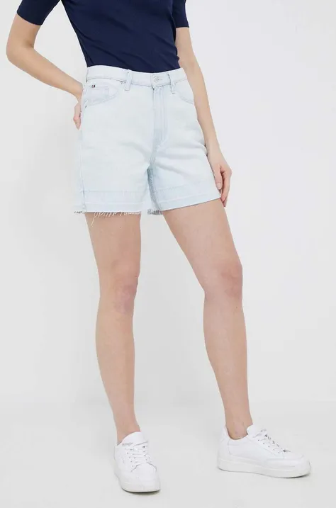 Tommy Hilfiger szorty jeansowe damskie kolor niebieski gładkie high waist