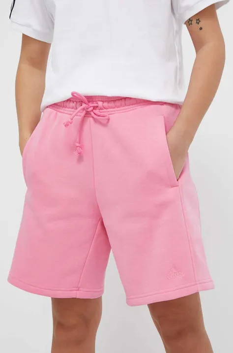 Šortky adidas dámske, ružová farba, jednofarebné, vysoký pás