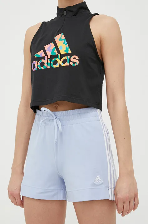 adidas szorty damskie kolor niebieski z aplikacją high waist