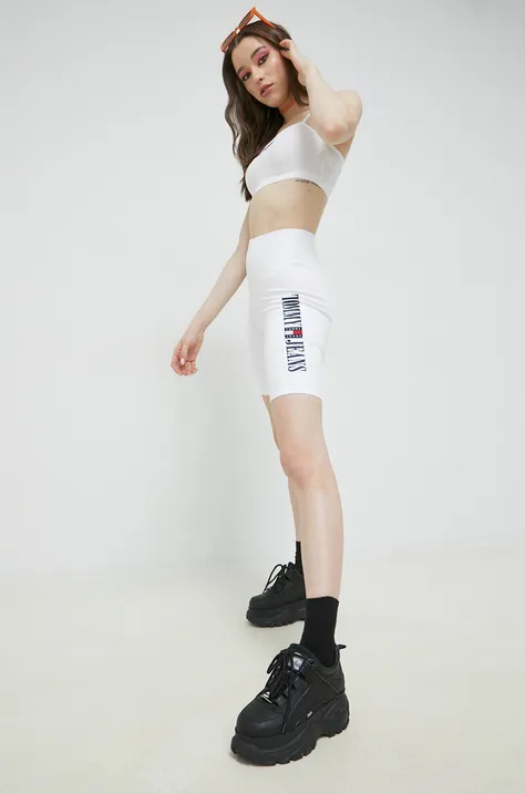Tommy Jeans rövidnadrág női, fehér, nyomott mintás, magas derekú
