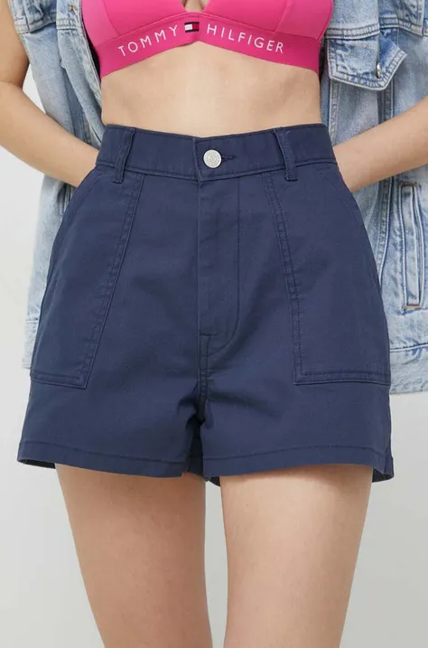 Tommy Jeans szorty damskie kolor granatowy gładkie high waist