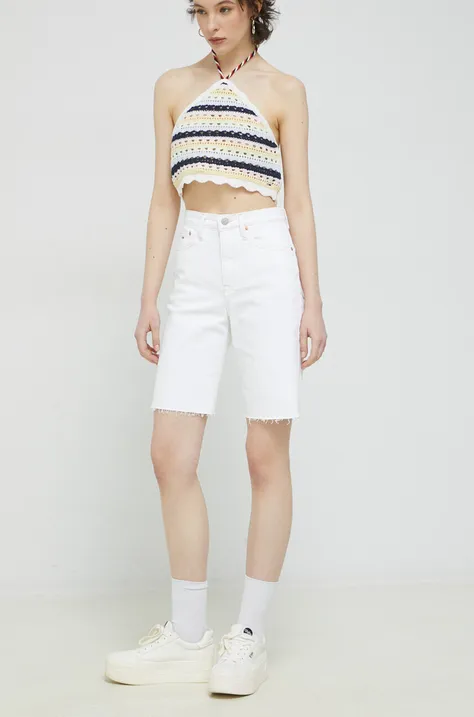 Джинсові шорти Tommy Jeans жіночі колір білий однотонні висока посадка