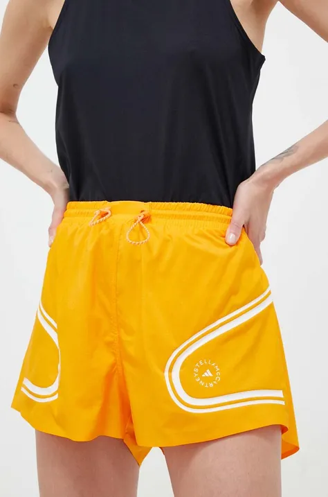 Bežecké šortky adidas by Stella McCartney TruePace oranžová farba, s potlačou, vysoký pás