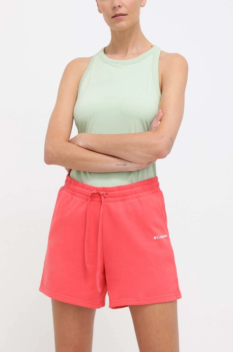 Columbia pantaloni scurți Trek femei, culoarea roșu, cu imprimeu, high waist 2032941