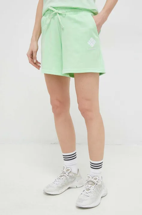 Columbia pantaloni scurți Trek femei, culoarea verde, cu imprimeu, high waist 2032941