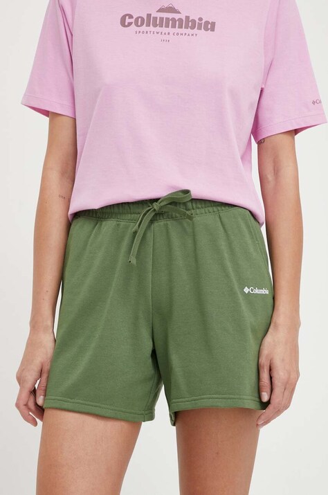 Columbia pantaloni scurți Trek femei, culoarea verde, cu imprimeu, high waist 2032941