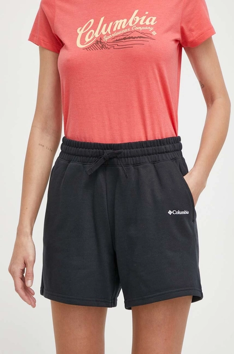 Columbia pantaloni scurți Trek femei, culoarea negru, cu imprimeu, high waist 2032941