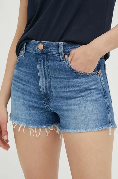 Wrangler szorty jeansowe damskie kolor niebieski gładkie high waist