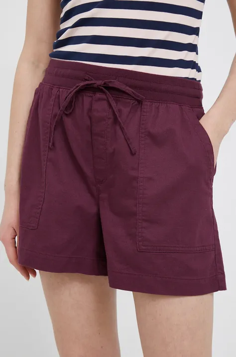 Памучен къс панталон GAP в бордо с изчистен дизайн с висока талия