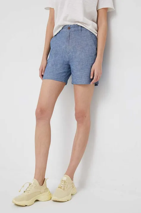 Памучен къс панталон GAP в синьо с изчистен дизайн с висока талия