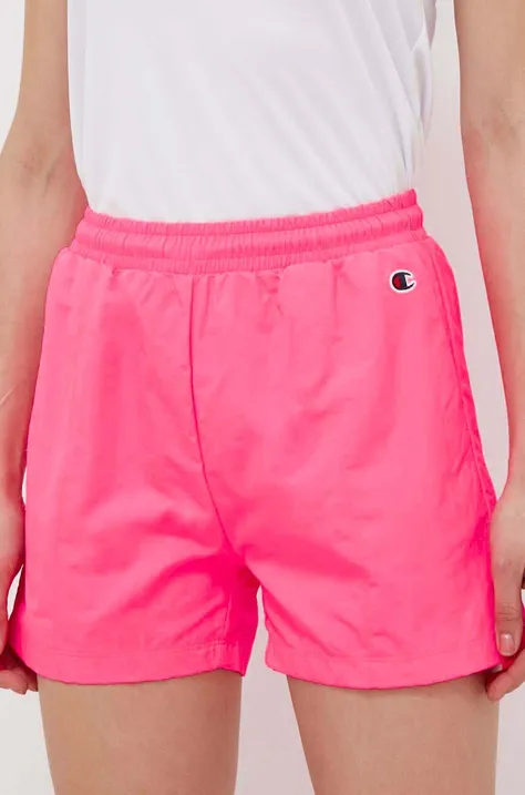 Kratke hlače Champion za žene, boja: ružičasta, glatki materijal, visoki struk