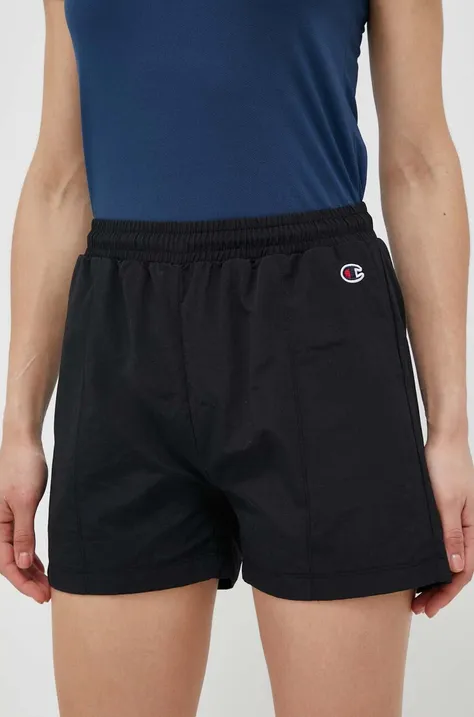 Champion pantaloni scurti femei, culoarea negru, neted, high waist