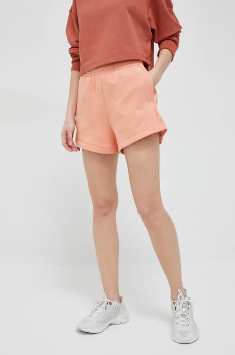 Kratke hlače Champion za žene, boja: narančasta, s aplikacijom, visoki struk