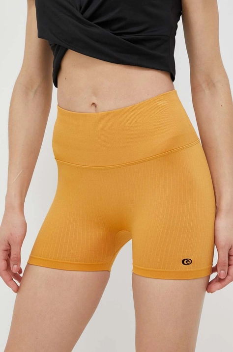 Rip Curl szorty treningowe kolor żółty gładkie high waist