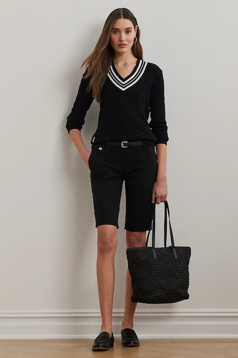 Lauren Ralph Lauren pantaloni scurți femei, culoarea bej, uni, medium waist, 200661653