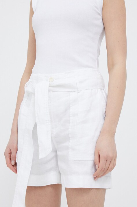 Lauren Ralph pantaloni scurți din in culoarea alb, uni, high waist 200862093