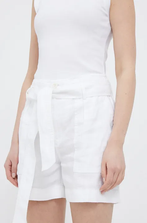 Plátěné kraťasy Lauren Ralph Lauren bílá barva, hladké, high waist