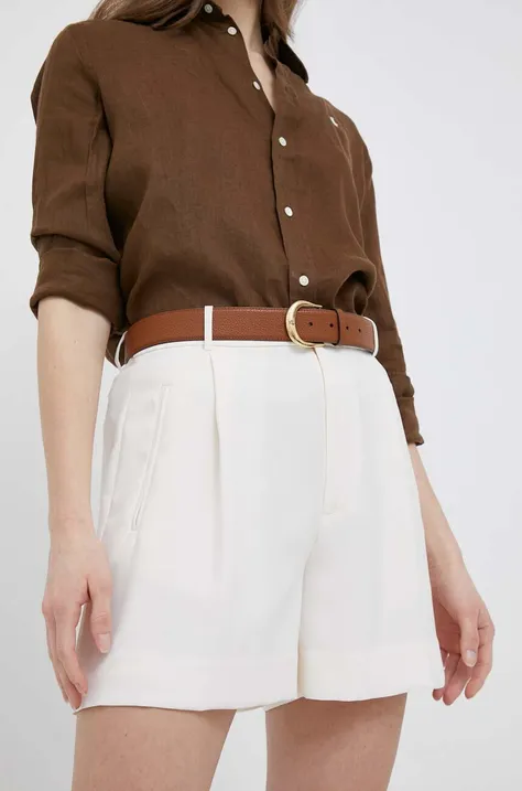 Kratke hlače Lauren Ralph Lauren za žene, boja: bež, glatki materijal, visoki struk