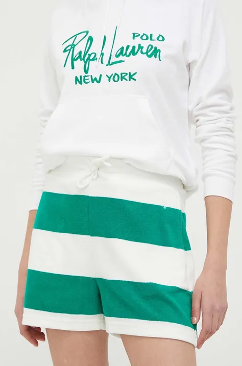 Polo Ralph Lauren szorty damskie kolor zielony wzorzyste high waist