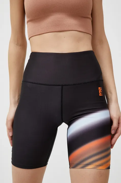 P.E Nation pantaloni scurți de antrenament Wave Form culoarea negru, cu imprimeu, high waist