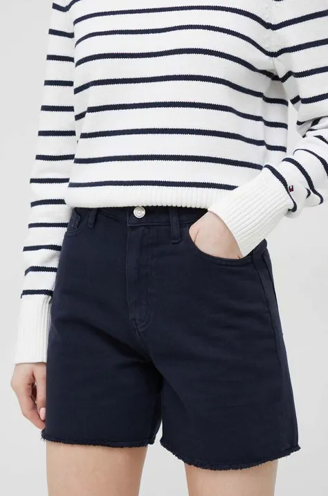 Tommy Hilfiger szorty jeansowe damskie kolor granatowy gładkie high waist