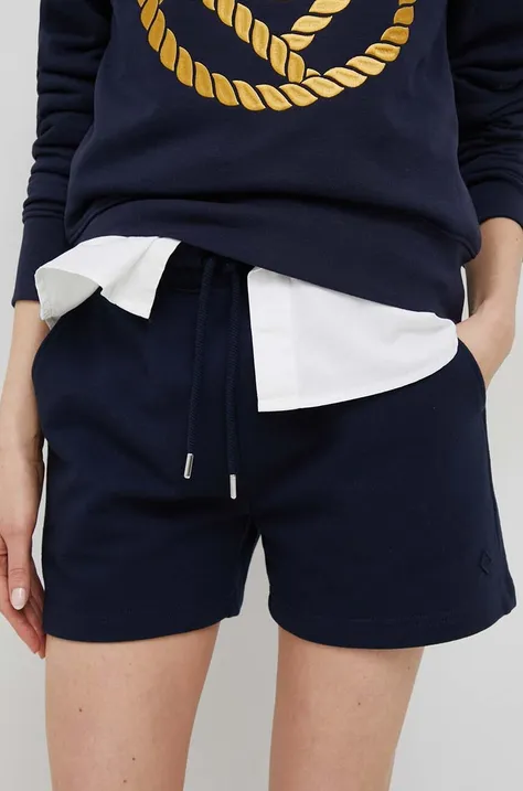 Gant szorty bawełniane kolor granatowy gładkie high waist