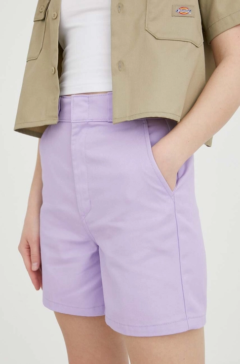 Dickies pantaloni scurti femei, culoarea violet, neted, high waist