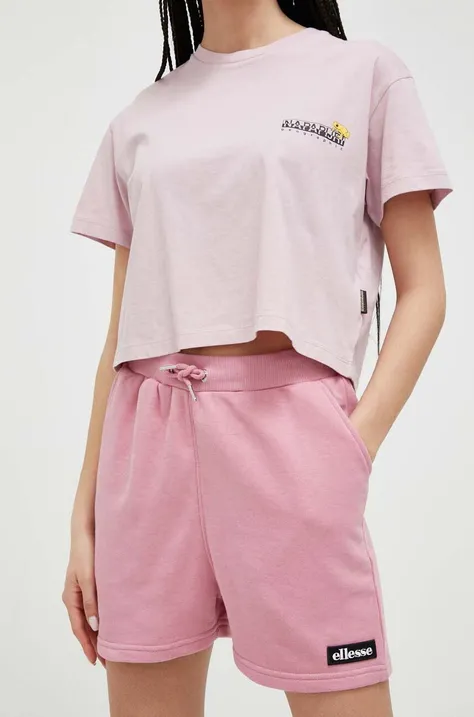 Kratke hlače Ellesse za žene, boja: ružičasta, s aplikacijom, visoki struk
