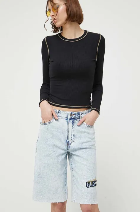 Guess Originals pantaloni scurti jeans femei, cu imprimeu, high waist