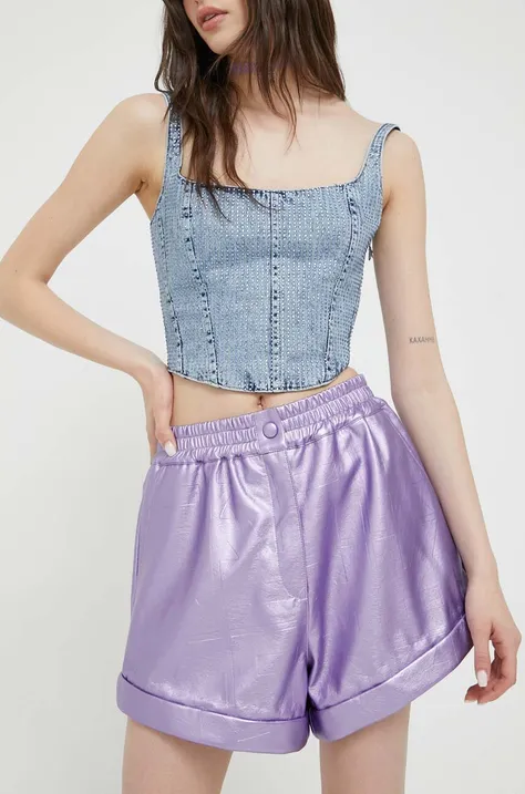Къс панталон Rotate в лилаво с изчистен дизайн с висока талия