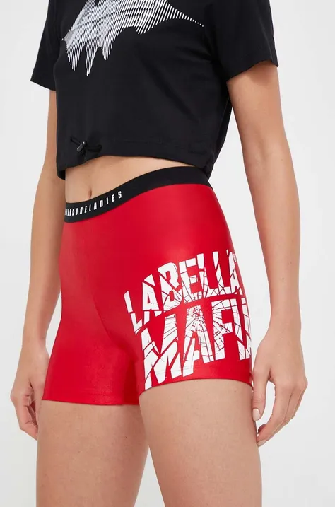 LaBellaMafia szorty treningowe Hardcore Ladies kolor czerwony z nadrukiem high waist