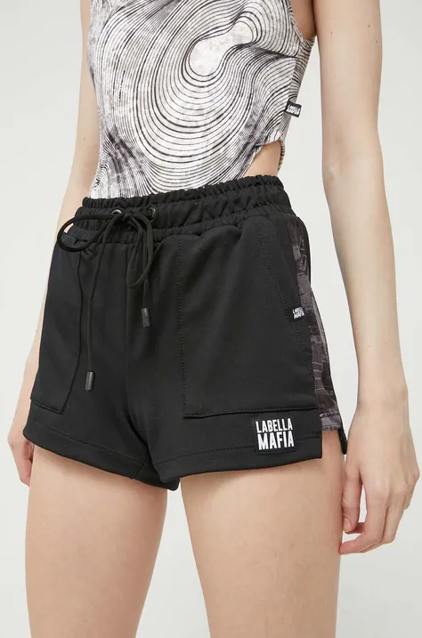 Kratke hlače LaBellaMafia za žene, boja: crna, s uzorkom, visoki struk