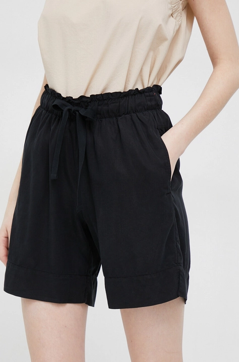 Deha pantaloni scurti femei, culoarea negru, neted, high waist