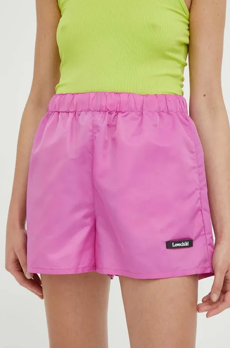 Kratke hlače Lovechild za žene, boja: ružičasta, glatki materijal, visoki struk