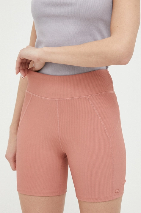 4F pantaloni scurti femei, culoarea roz, neted, high waist