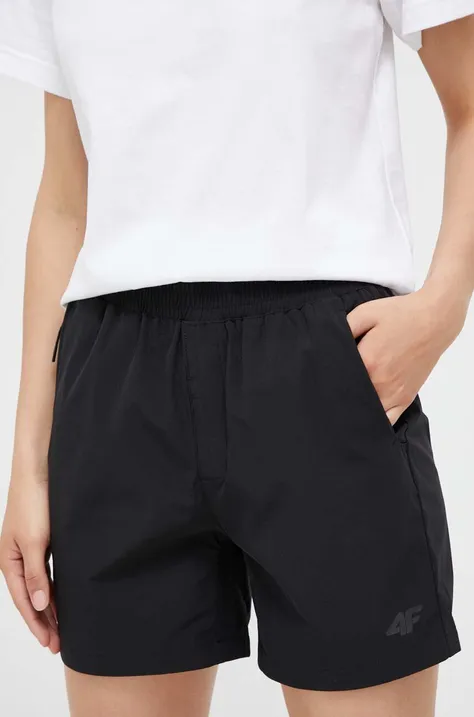 4F szorty outdoorowe kolor czarny gładkie medium waist
