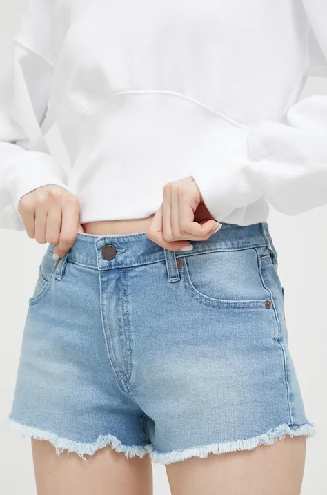 Volcom szorty jeansowe damskie kolor niebieski gładkie medium waist
